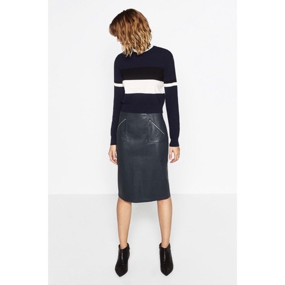Zara Dresses & Skirts - NWT Zara Faux Leather Blue Pencil Zipper Skirt